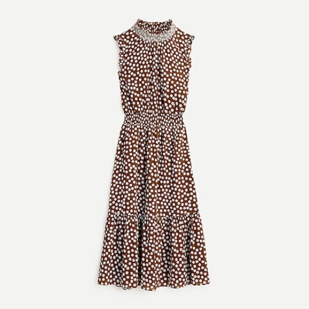 J. Crew Smocked-waist Midi Dress in polka dot
